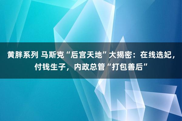 黄胖系列 马斯克“后宫天地”大揭密：在线选妃，付钱生子，内政总管“打包善后”